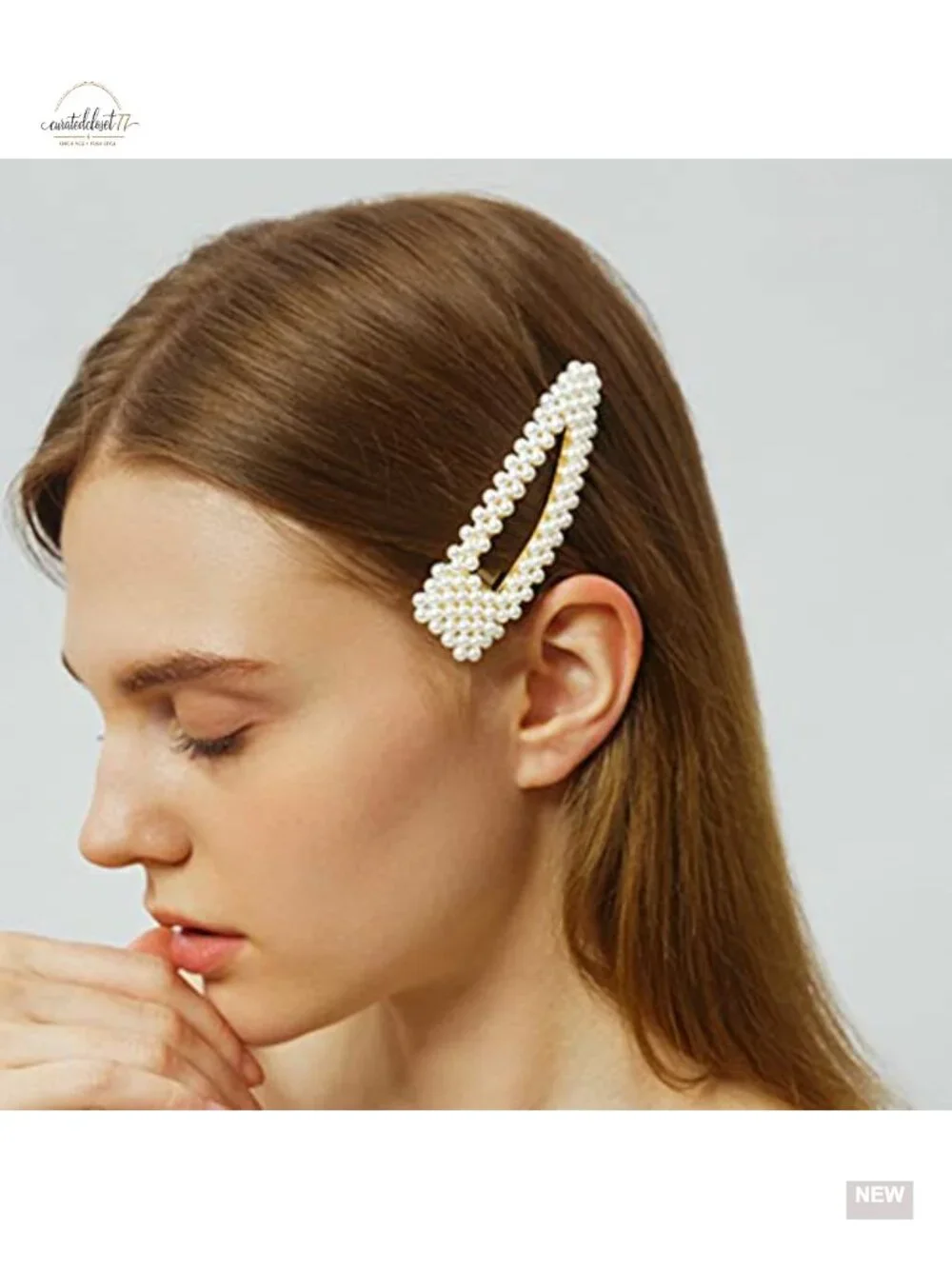 2pcs Pearl Snap Hair Clips for Women - Large Hair Barrettes for Wedding Party